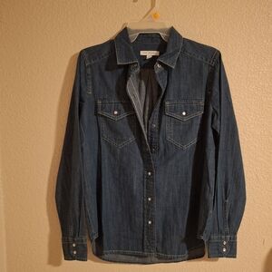 Free Assembly Western Xs Dark Wash Denim Button-Up Shirt